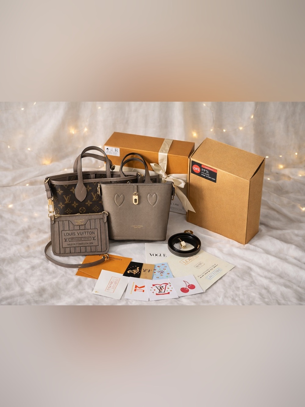 Reversible Two-Tone Brown and Taupe Heart-Accent Tote with Monogram Pouch